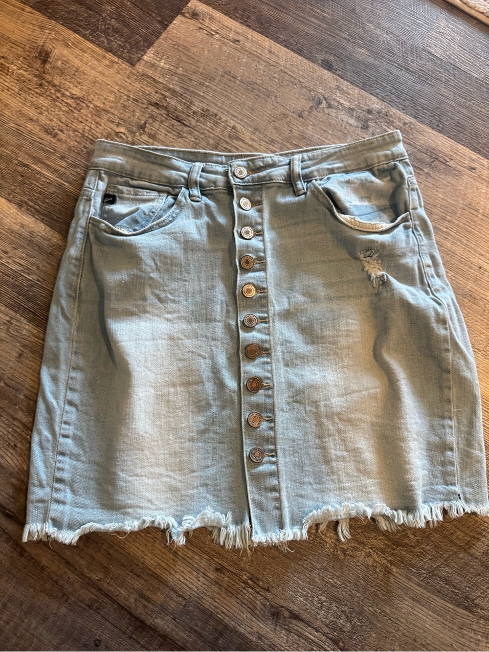 KanCan Light Blue Button-Front Denim Mini Skirt